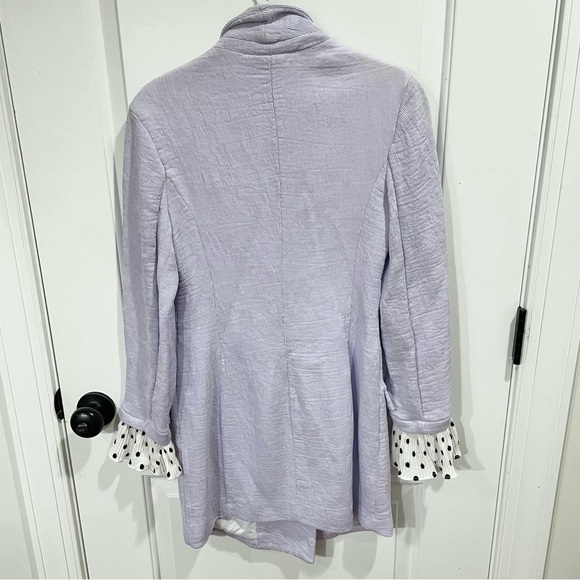 Like New Lavender Endless Rose longline blazer w/ polka dot ruffle sleeve - Picture 2 of 10